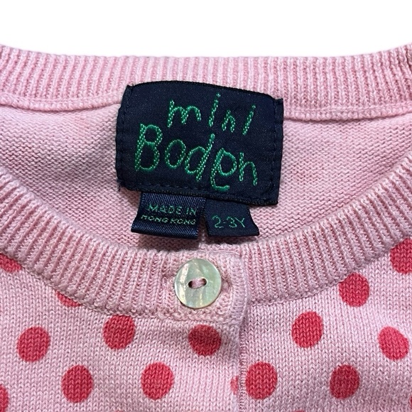🩷 Mini Boden Girls Button-Down Cardigan Sweater | Size 2-3Y | Pink Polka Dots - Picture 3 of 7
